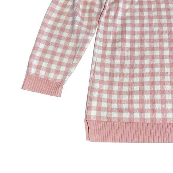 Denim & Co Pink White Jacquard Gingham Check V Neck Cardigan Sweater Womens 2X - Picture 4 of 7